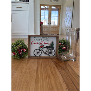 Target Christmas Table Top Decor Lot Of 4 Holiday Sign, Glass Boot, Greenery